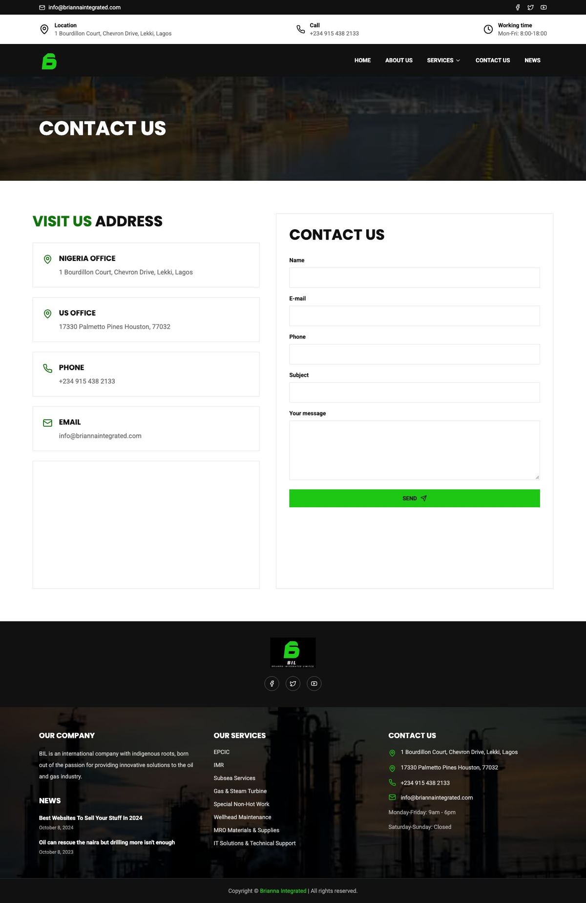 Brianna Integrated Contact Us page