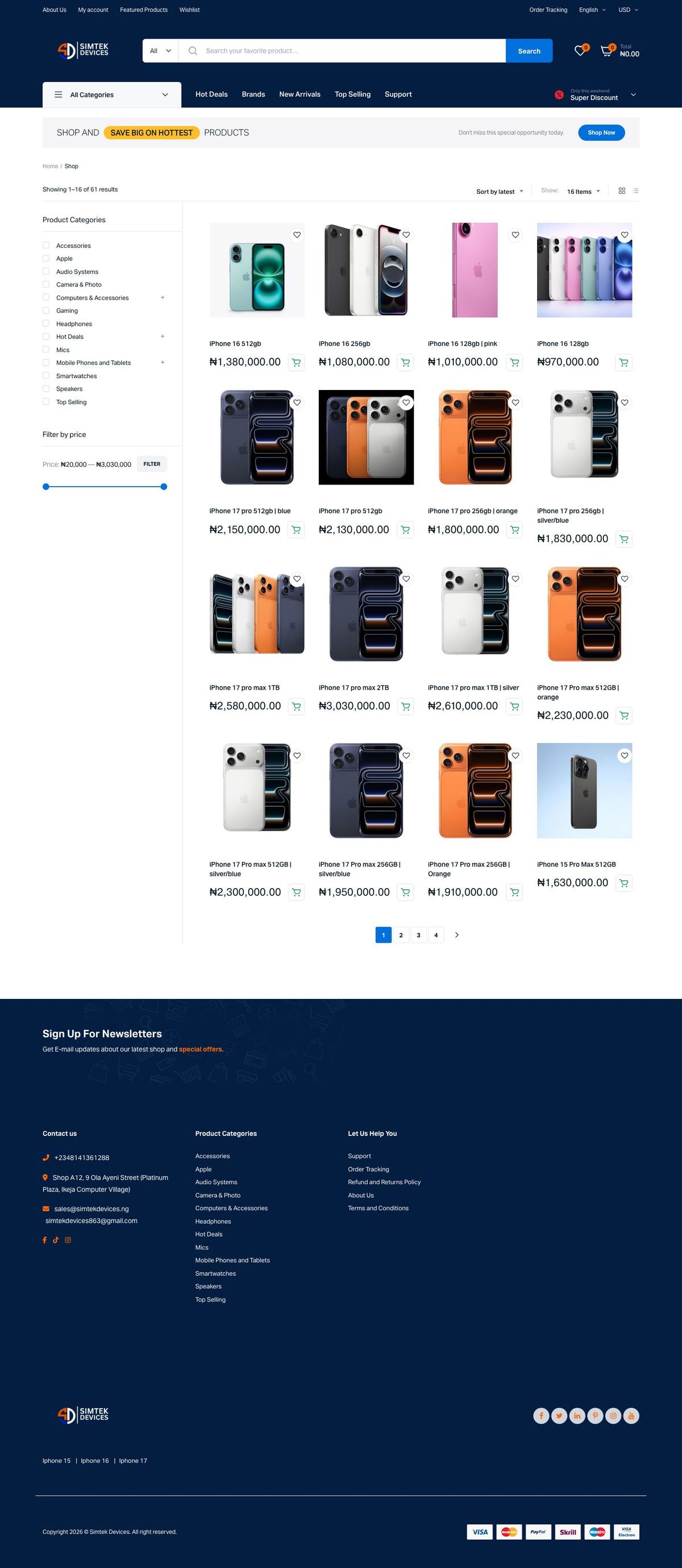 Simtek Devices Shop page