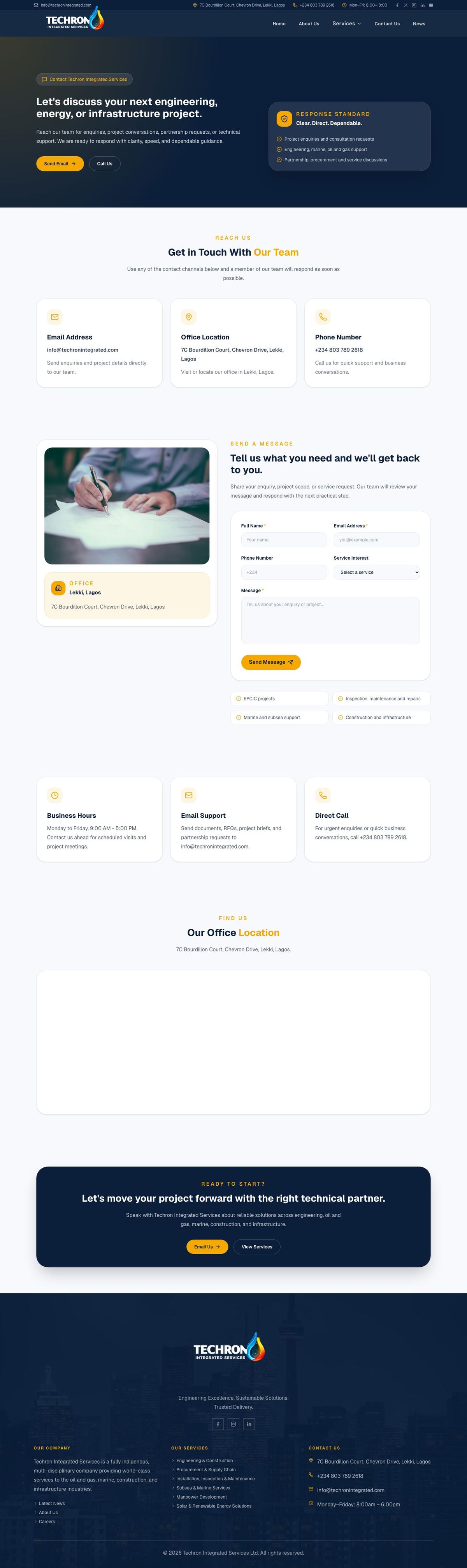 Techron Integrated Contact page